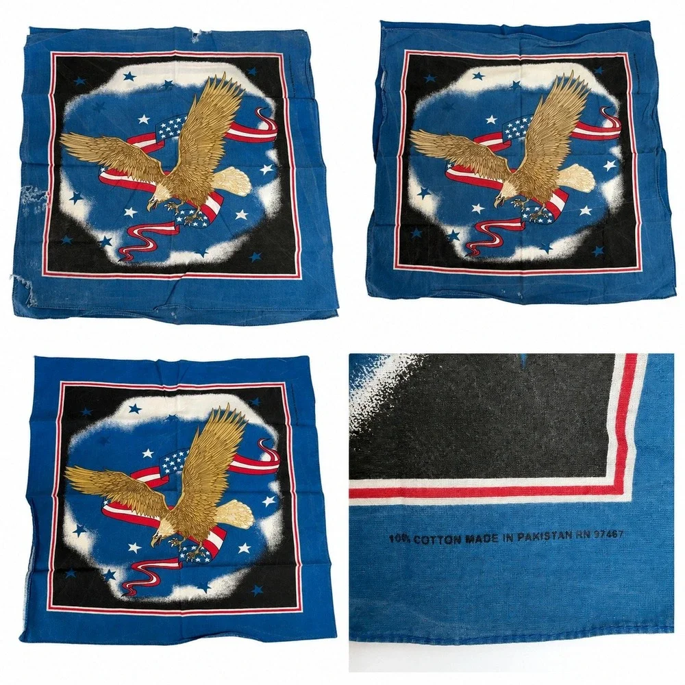 Vintage Bandana Lot 3 Eagle American Flag Stars Blue Red Cotton Patriotic READ